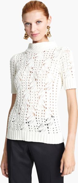Oscar De La Renta Mock Neck Pullover in White (ivory) - Lyst