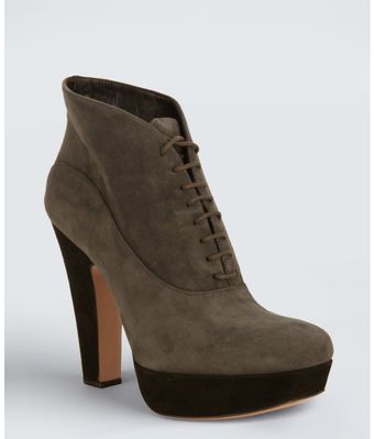 Prada  Suede Colorblock Laceup Ankle Booties - Lyst