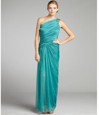 Tadashi Shoji Aztec Blue Iridescent Chiffon Embellished One Shoulder Gown - Lyst