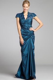 Tadashi Shoji Eclipse Taffeta Lace Shoulder Pleated Gown - Lyst