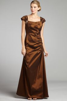 Tadashi Shoji Taffeta Square Neck Ruched Gown - Lyst