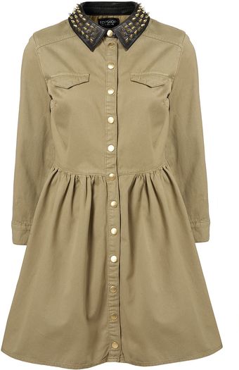 Topshop Denim Studded Collar Dress - Lyst