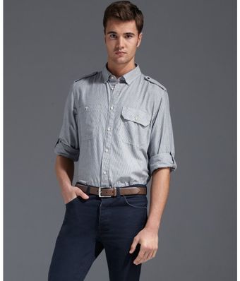Trovata Railroad Stripe Chambray Cotton Wolfe Button Front Shirt - Lyst