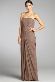 Vera Wang Lavender Mauve Silk Chiffon Pleated Ruffle Draped Strapless Gown - Lyst