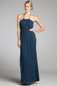 Vera Wang Lavender Teal Silk Chiffon Beaded Waist Halter Gown - Lyst