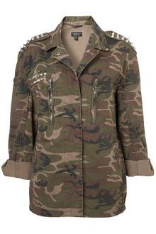 Topshop Cone Stud Camo Jacket - Lyst