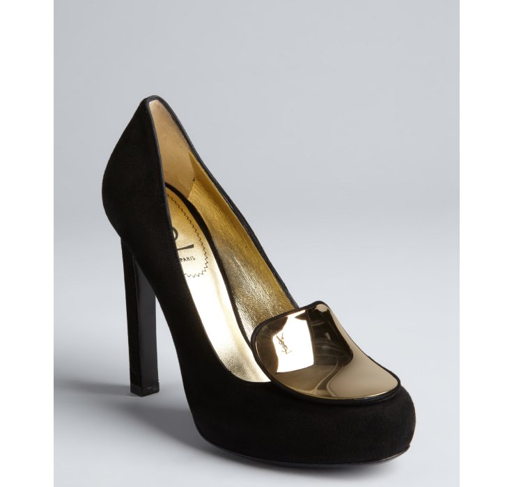 Saint Laurent Suede and Gold Disc Catherine Pumps in Gold (black) Lyst