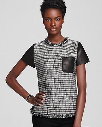 Rebecca Taylor Top Short Sleeve Tweed with Patch Pocket - Lyst