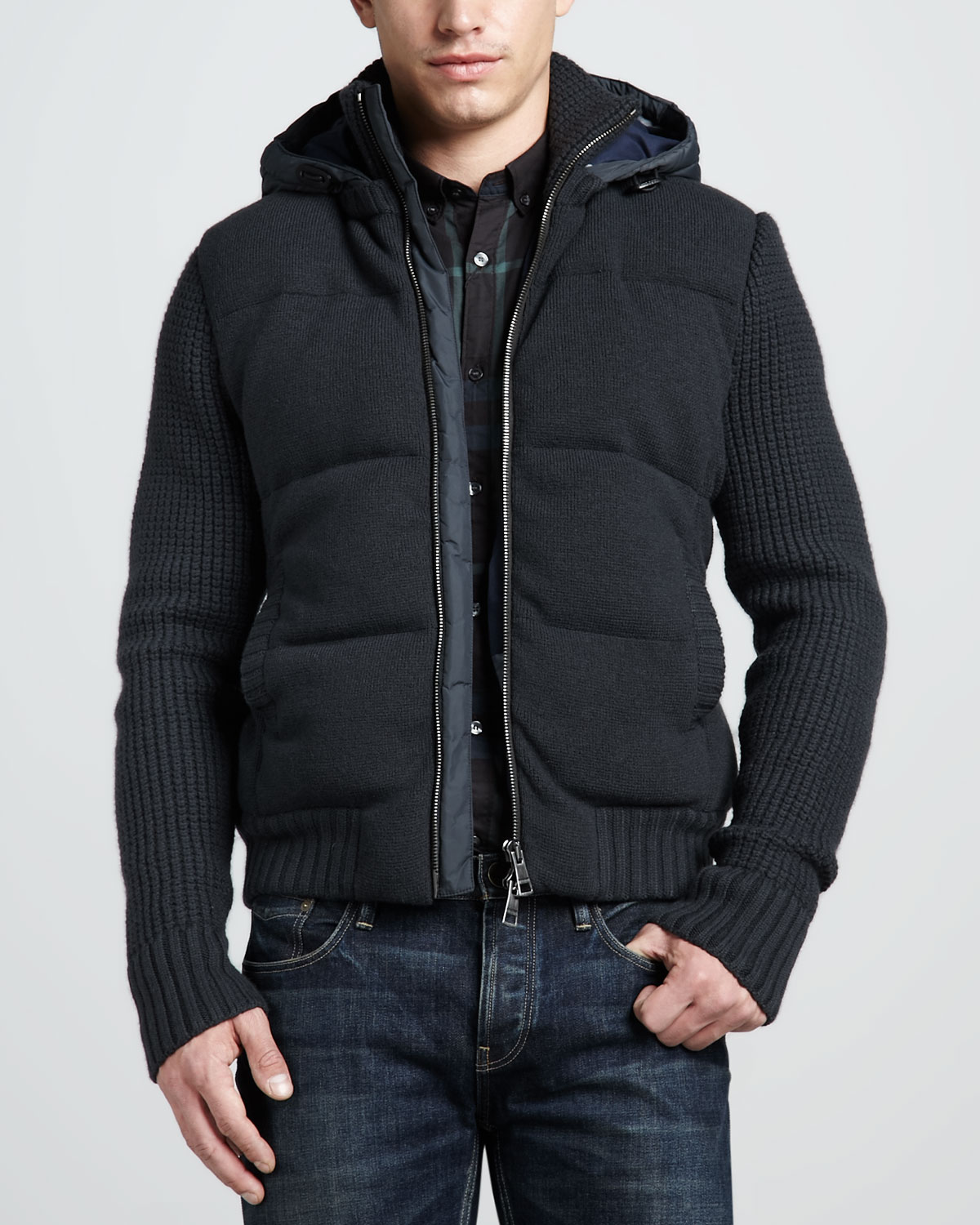 Burberry Brit Hooded Knit Puffer Jacket in Black for Men (large) Lyst