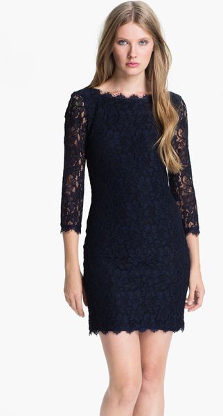 Diane Von Furstenberg Zarita Lace Shift Dress in Black (navy) - Lyst