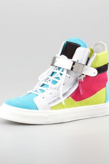 Giuseppe Zanotti Hightop Buckled Colorblock Sneaker - Lyst