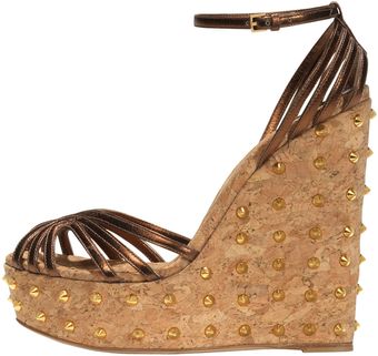 Gucci Leather Studdedwedge Sandal Bronze - Lyst