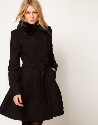ASOS Collection  Fur Trim Fit and Flare Coat - Lyst