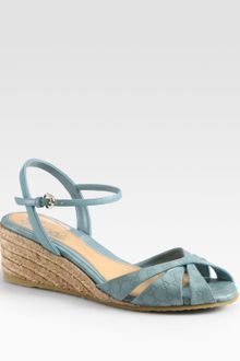 Gucci Penelope Leather Espadrille Wedge Sandals - Lyst
