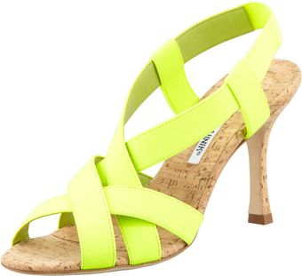 Manolo Blahnik Lasti Crisscross Cork Slingback Sandal Orange - Lyst