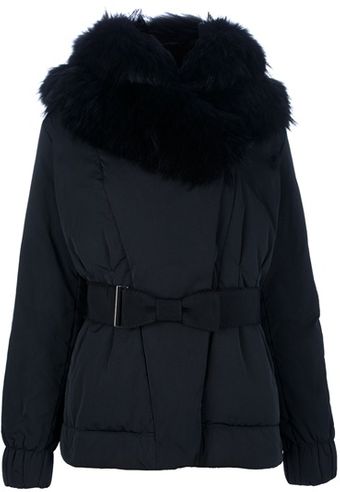 Moncler Fur Hooded Belted Jacket - Lyst