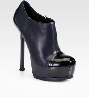 Yves Saint Laurent Tribtoo Leather Patent Leather Platform Ankle Boots - Lyst