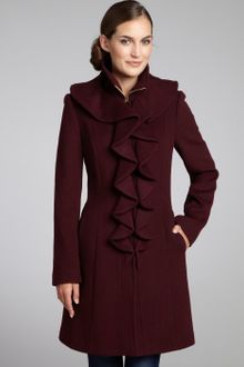 Elie Tahari Country Apple Stretch Wool Ruffle Front Lina Coat - Lyst