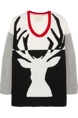 Mason by Michelle Mason Reindeer Intarsia Wool and Cashmereblend Sweater