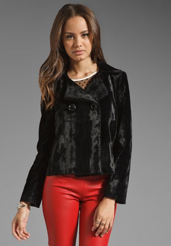 Milly Pony Faux Fur Double Breasted Peacoat - Lyst