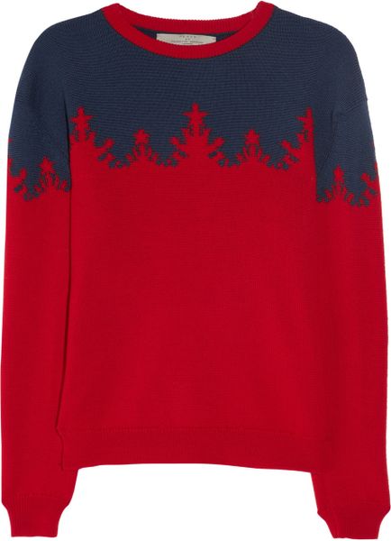 Preen Merino Wool Intarsia Sweater in Red - Lyst