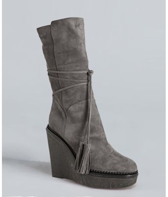 Yves Saint Laurent Medium Grey Yda 90 Wedge Boots - Lyst
