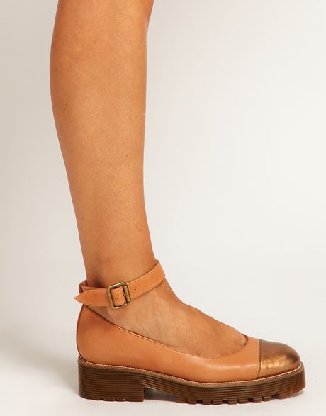 Asos Asos Moral Leather Flat Shoes in Brown (tan) | Lyst