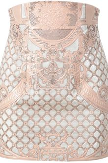 Balmain Velvet and Leather Miniskirt - Lyst