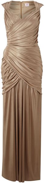 Anoushka G Metallic Rouched Wrap Dress - Lyst