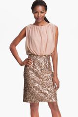 Suzi Chin For Maggy Boutique Chiffon Sequin Blouson Dress