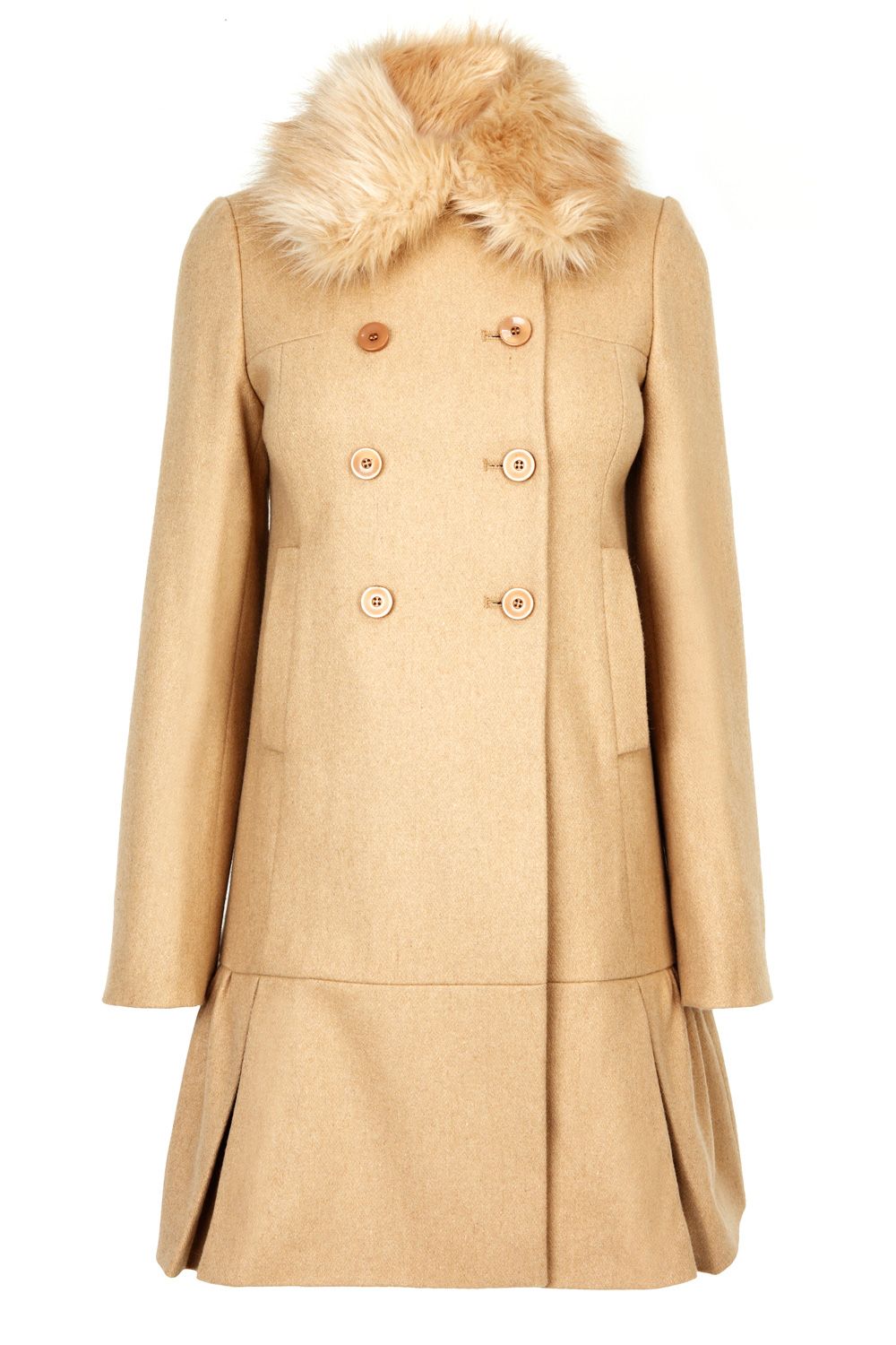Oasis Fur Collar Drop Waist Coat in Beige (neutral) Lyst
