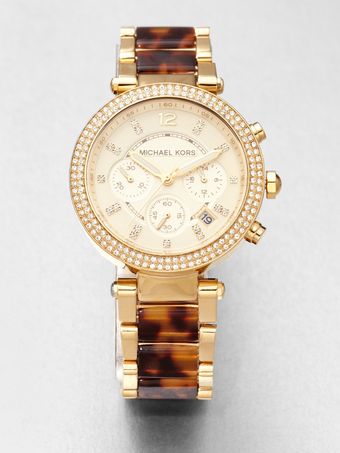 Michael Kors Crystal Tortoiseprint Goldtone Stainless Steel Chronograph Watch - Lyst