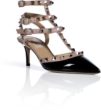 Valentino Blackpowder Patent Leather Rockstud Kitten Heels - Lyst