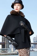 Betsey Johnson Faux Fur Collar Belted Cape