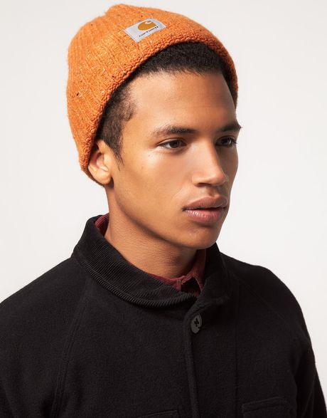 brown and orange beanie
