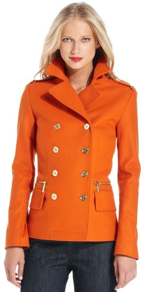 Michael Kors Double Breasted Pea Coat in Orange (pea) | Lyst
