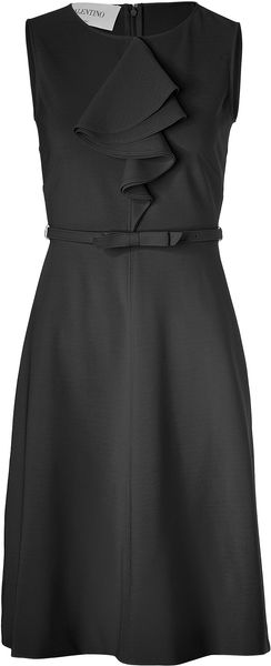 Valentino Black Belted Sheath Dress with Ruffle - Lyst