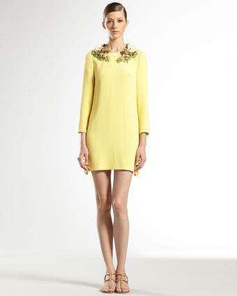 Gucci Handembroidered Floral Silk Creponne Dress - Lyst