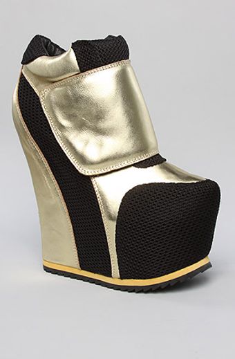 Jeffrey Campbell The Succession Shoe in Black Mesh and Gold Leather Exclusive - Lyst
