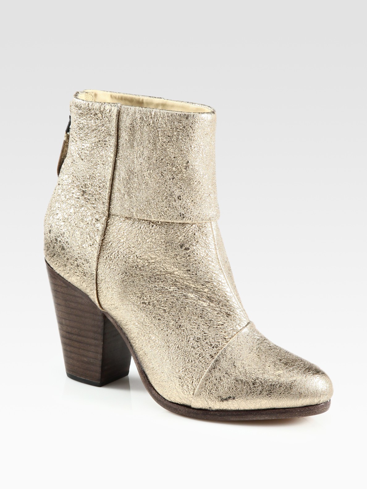 haskell crinkled leather and metallic bouclé combat boot
