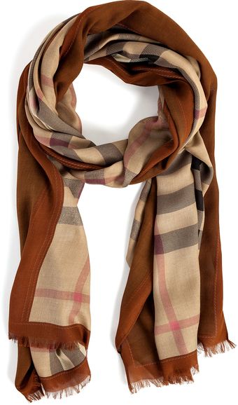 Burberry Bronze and Amber Haymarket Check Border Scarf - Lyst