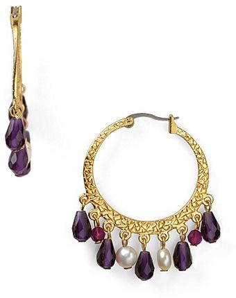 Ralph Lauren  Dangling Bead Textured Hoop Earrings - Lyst