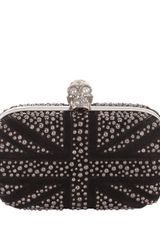 Alexander McQueen Black Suede Bubble Stud Britannia Skull Box Clutch
