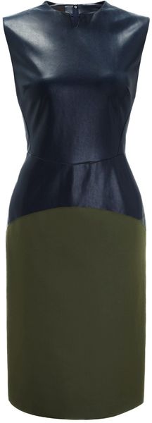 Cedric Charlier Navy Khaki Matte Pencil Dress - Lyst