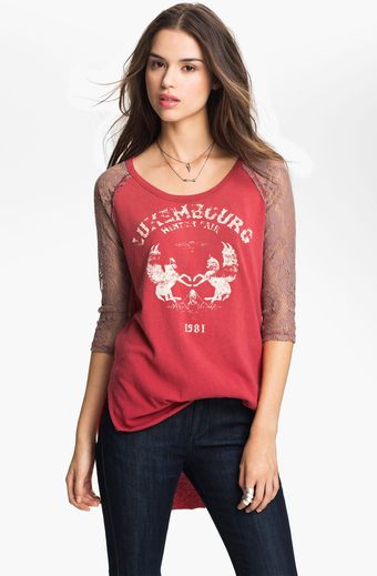 Free People Renegade Lace Sleeve Baseball Tee - Lyst