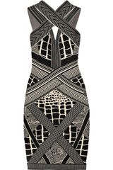 Hervé Léger Geometric Brocade Bandage Dress