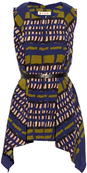 Marni Belted Printed Silkcrepe Top - Lyst