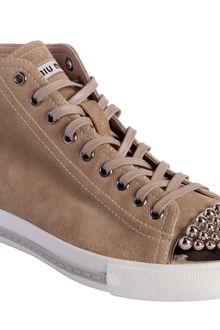 Miu Miu Studded Metallic Cap Toe Sneaker - Lyst