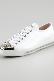 Miu Miu Studded Toe Patent Sneaker    - Lyst
