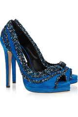 Oscar de la Renta Tweedtrimmed Suede Pumps